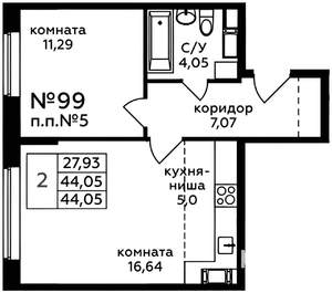 2-к квартира, на длительный срок, 45м2, 2/17 этаж