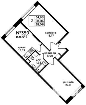 2-к квартира, на длительный срок, 60м2, 1/18 этаж