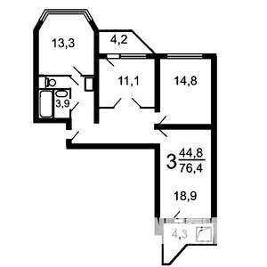 3-к квартира, на длительный срок, 79м2, 2/19 этаж