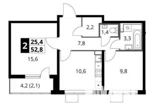2-к квартира, вторичка, 53м2, 18/23 этаж