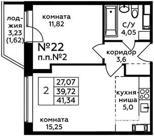 2-к квартира, вторичка, 43м2, 2/18 этаж