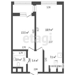 2-к квартира, вторичка, 43м2, 2/2 этаж