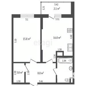 1-к квартира, сданный дом, 51м2, 2/17 этаж