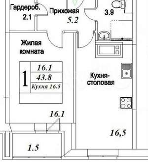 1-к квартира, вторичка, 44м2, 11/12 этаж