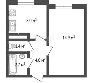 1-к квартира, вторичка, 32м2, 1/8 этаж