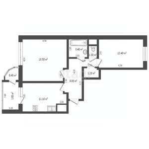 2-к квартира, вторичка, 56м2, 8/17 этаж