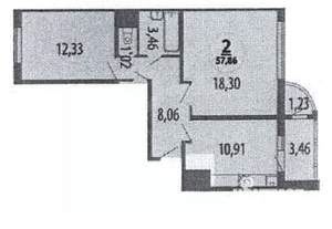 2-к квартира, вторичка, 58м2, 17/17 этаж