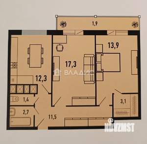 2-к квартира, вторичка, 68м2, 15/17 этаж