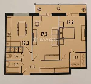 2-к квартира, вторичка, 68м2, 15/17 этаж