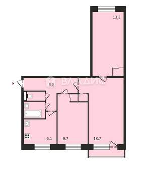 3-к квартира, вторичка, 59м2, 3/5 этаж