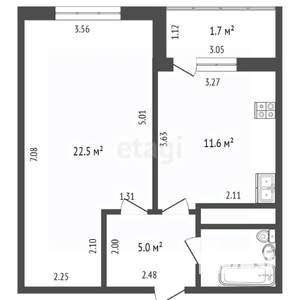 1-к квартира, вторичка, 43м2, 10/16 этаж