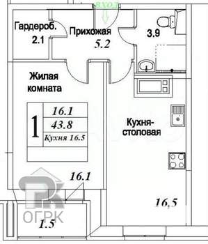 1-к квартира, вторичка, 44м2, 11/12 этаж