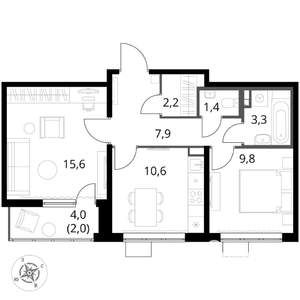 2-к квартира, вторичка, 53м2, 20/25 этаж