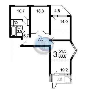3-к квартира, вторичка, 85м2, 2/17 этаж