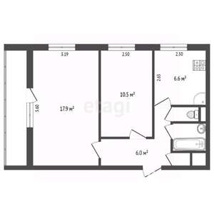 2-к квартира, вторичка, 44м2, 1/12 этаж