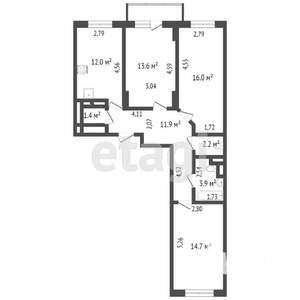 3-к квартира, вторичка, 76м2, 7/17 этаж