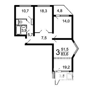 3-к квартира, вторичка, 82м2, 17/17 этаж