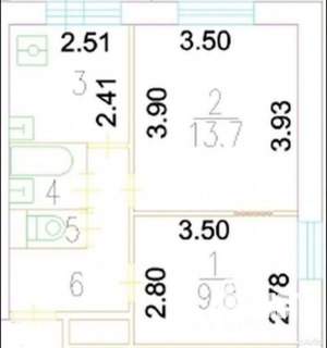 2-к квартира, вторичка, 39м2, 1/14 этаж