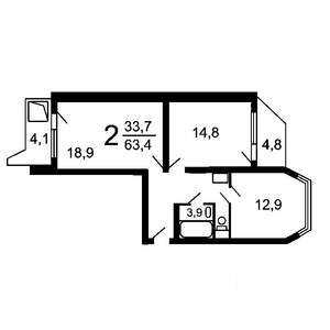 2-к квартира, вторичка, 63м2, 12/17 этаж