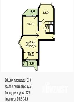 2-к квартира, вторичка, 59м2, 17/17 этаж