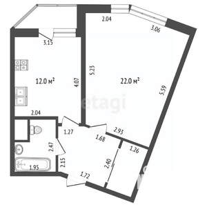 1-к квартира, вторичка, 47м2, 12/17 этаж