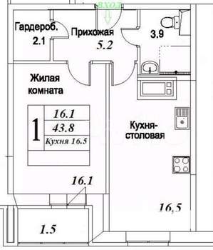 1-к квартира, вторичка, 44м2, 11/12 этаж
