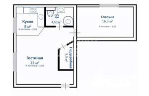 2-к квартира, вторичка, 57м2, 1/3 этаж