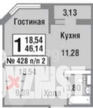 1-к квартира, вторичка, 46м2, 11/17 этаж