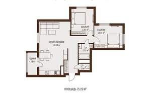 3-к квартира, вторичка, 72м2, 1/8 этаж