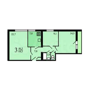 3-к квартира, вторичка, 64м2, 2/16 этаж