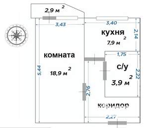 1-к квартира, вторичка, 38м2, 16/17 этаж