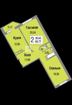 2-к квартира, вторичка, 65м2, 12/17 этаж