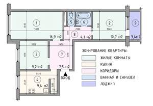 3-к квартира, вторичка, 63м2, 7/9 этаж