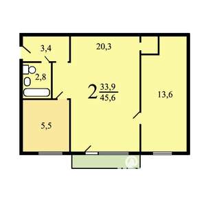 2-к квартира, вторичка, 46м2, 2/5 этаж