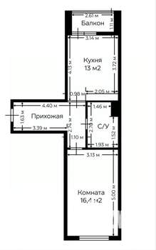1-к квартира, вторичка, 42м2, 4/16 этаж