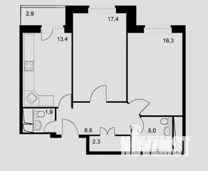2-к квартира, вторичка, 65м2, 2/16 этаж