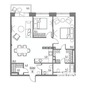 3-к квартира, строящийся дом, 84м2, 2/6 этаж