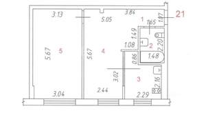 2-к квартира, вторичка, 45м2, 1/5 этаж